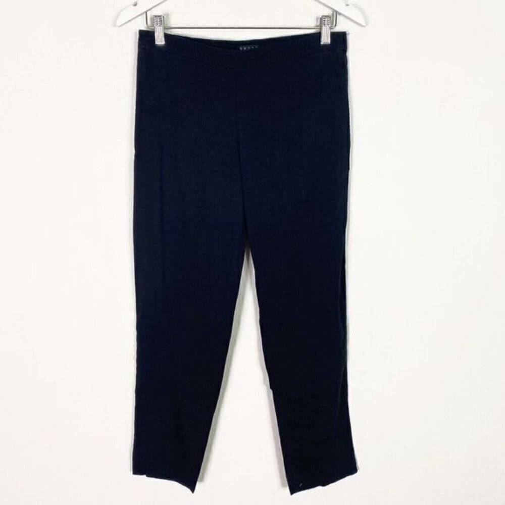 Theory Termin Black Linen Blend Elastic Waist Pull On Pants - Picture 2 of 8